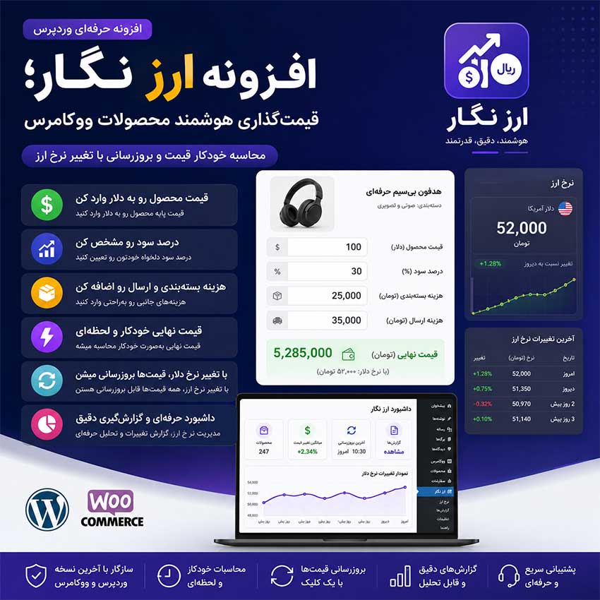 ارز نگار؛ افزونه قیمت‌گذاری دلاری و مدیریت هوشمند نرخ ارز برای ووکامرس