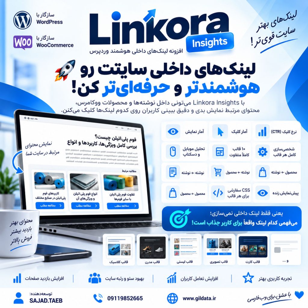 افزونه Linkora Insights؛ ساخت لینک داخلی هوشمند و تحلیل دقیق کلیک در وردپرس و ووکامرس