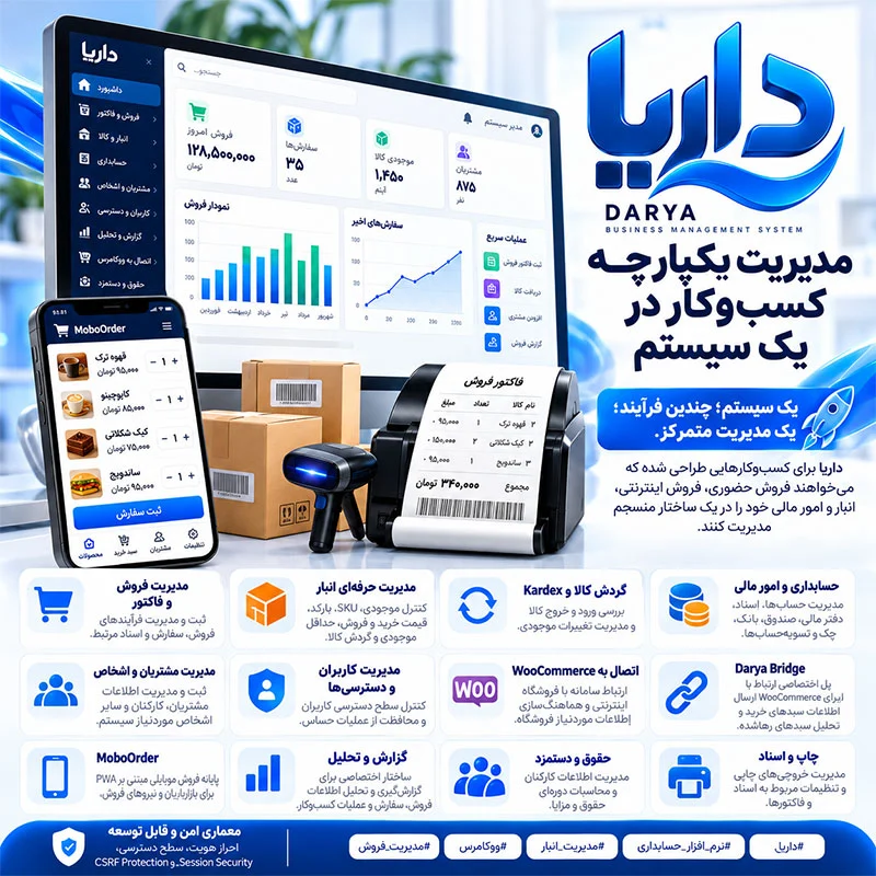 داریا | سامانه یکپارچه فروش، انبار، حسابداری و اتصال به ووکامرس